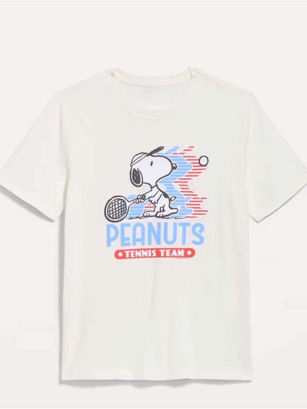 Peanuts White Snoopy Tennis Team Graphic Tee - Unisex XS